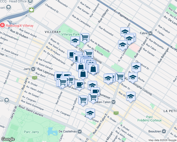 map of restaurants, bars, coffee shops, grocery stores, and more near 7515 Rue Saint-Hubert in Montréal
