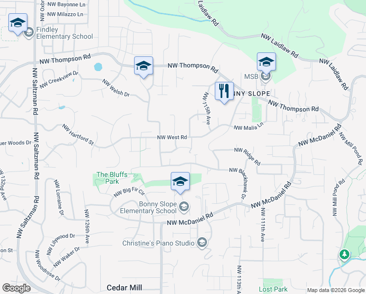 map of restaurants, bars, coffee shops, grocery stores, and more near 11738 NW Chipmunk Ln in Portland