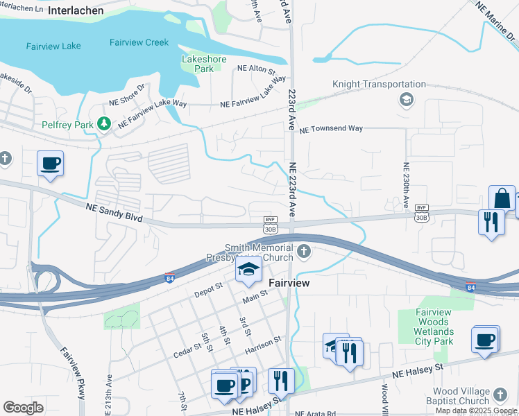 map of restaurants, bars, coffee shops, grocery stores, and more near 21920 Northeast Larkspur Lane in Fairview