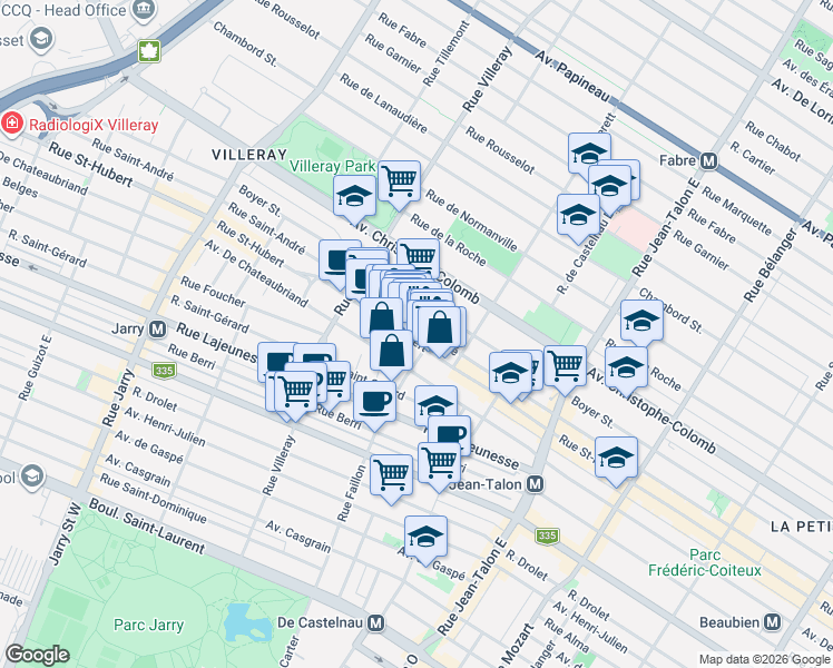 map of restaurants, bars, coffee shops, grocery stores, and more near 7515 Rue Saint-Hubert in Montréal