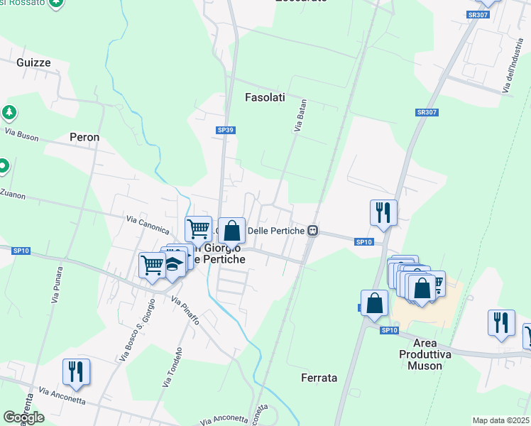 map of restaurants, bars, coffee shops, grocery stores, and more near 8 Via Batan in San Giorgio delle Pertiche