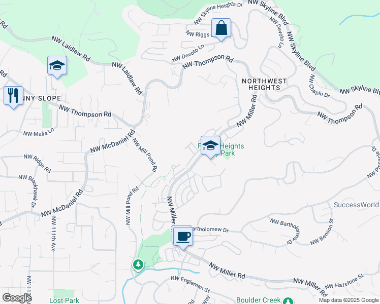 map of restaurants, bars, coffee shops, grocery stores, and more near 2621 Northwest Kennedy Court in Portland