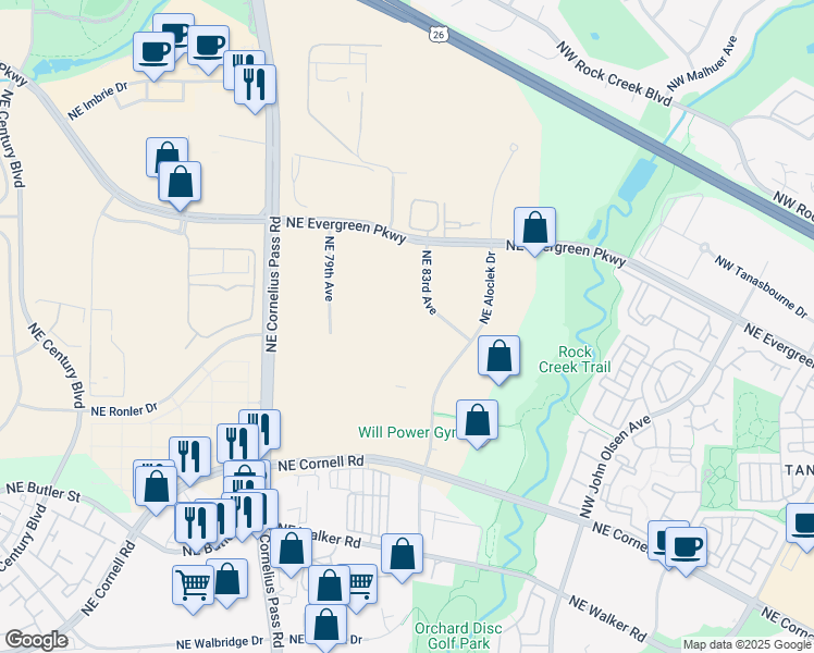map of restaurants, bars, coffee shops, grocery stores, and more near 3295 NW 211th Terrace in Hillsboro