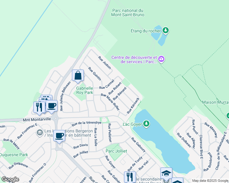 map of restaurants, bars, coffee shops, grocery stores, and more near 228 Rue Robert in Saint-Bruno-de-Montarville