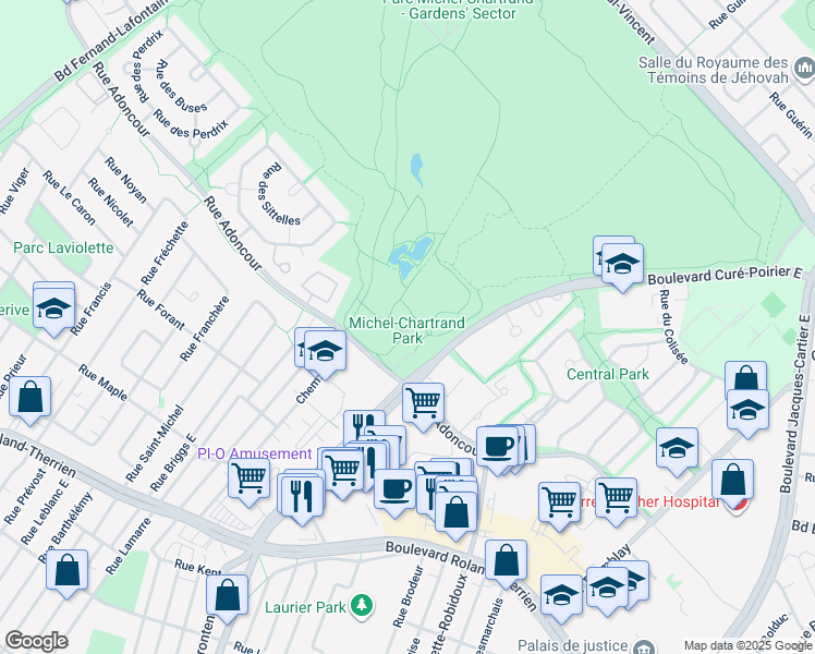 map of restaurants, bars, coffee shops, grocery stores, and more near 1895 Rue Adoncour in Longueuil