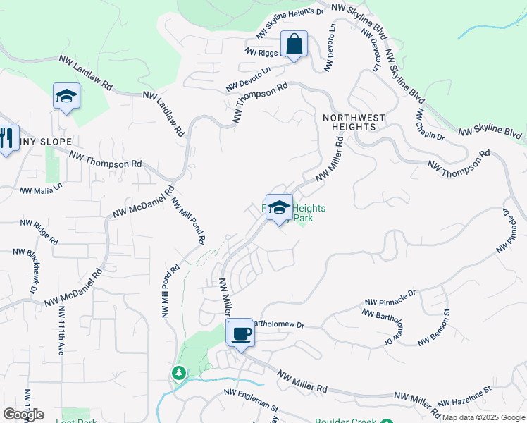 map of restaurants, bars, coffee shops, grocery stores, and more near 2720 Northwest Kennedy Court in Portland