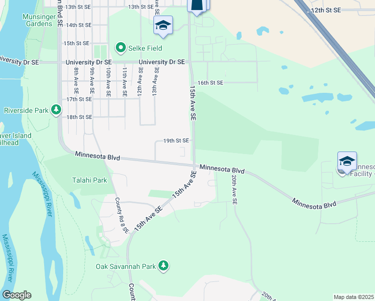 map of restaurants, bars, coffee shops, grocery stores, and more near 1455 Minnesota Boulevard in St. Cloud