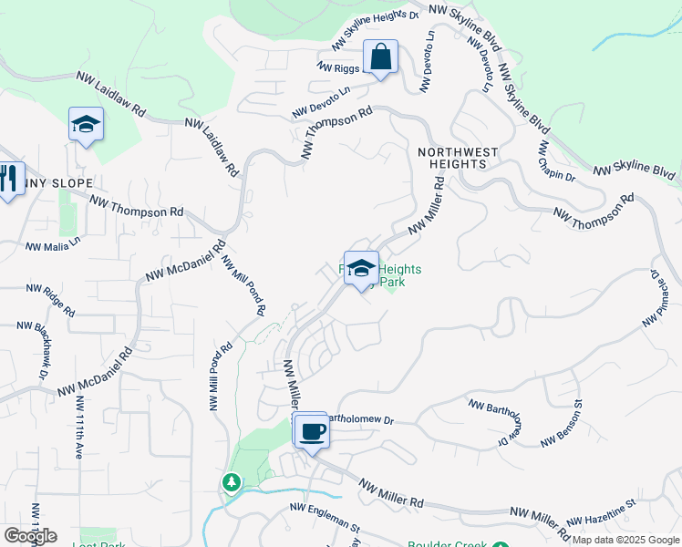 map of restaurants, bars, coffee shops, grocery stores, and more near 2720 Northwest Kennedy Court in Portland