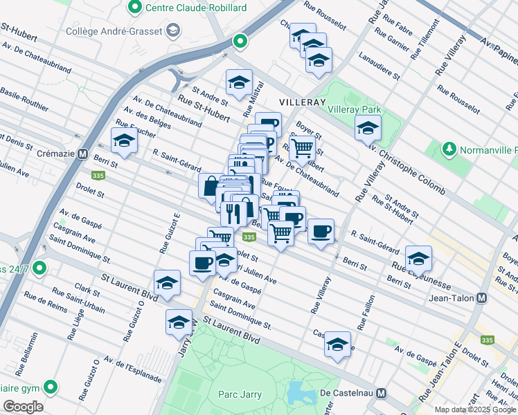 map of restaurants, bars, coffee shops, grocery stores, and more near 8055 Rue Lajeunesse in Montreal