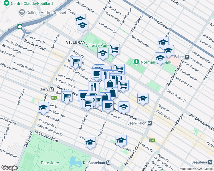 map of restaurants, bars, coffee shops, grocery stores, and more near in Montreal