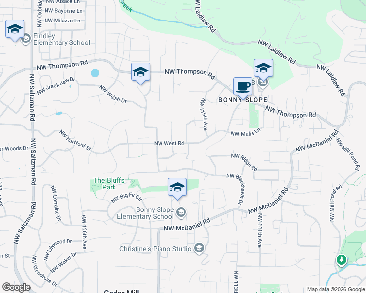 map of restaurants, bars, coffee shops, grocery stores, and more near 11738 Northwest Chipmunk Lane in Portland