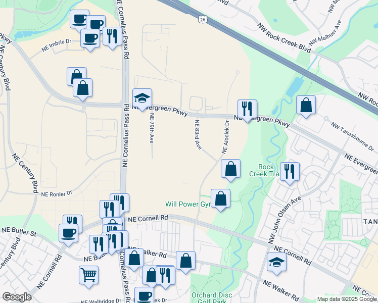 map of restaurants, bars, coffee shops, grocery stores, and more near 3295 NW 211th Terrace in Hillsboro