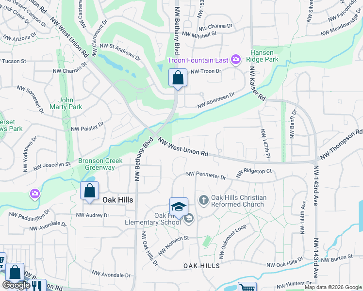 map of restaurants, bars, coffee shops, grocery stores, and more near 15450 Northwest Dominion Drive in Portland