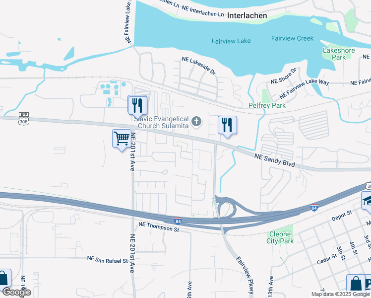 map of restaurants, bars, coffee shops, grocery stores, and more near 20454 Northeast Sandy Boulevard in Fairview