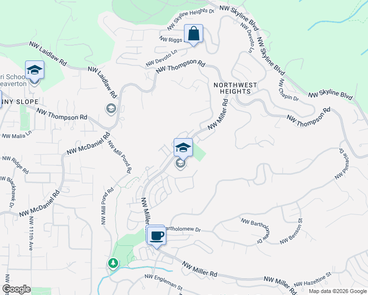 map of restaurants, bars, coffee shops, grocery stores, and more near 2720 Northwest Kennedy Court in Portland