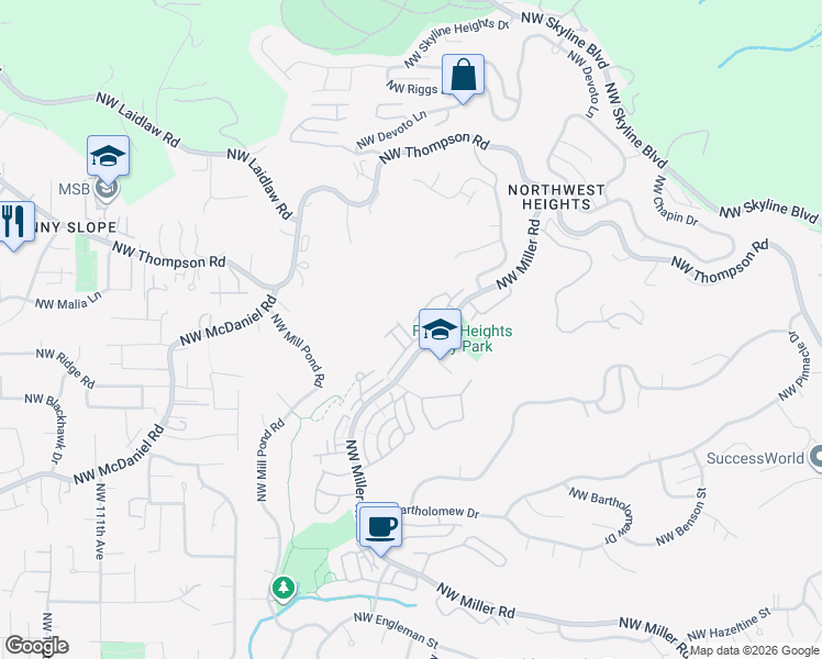 map of restaurants, bars, coffee shops, grocery stores, and more near 2720 Northwest Kennedy Court in Portland