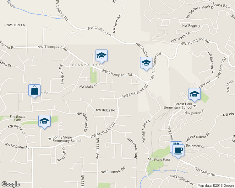 map of restaurants, bars, coffee shops, grocery stores, and more near 10826 Northwest Appellate Way in Portland