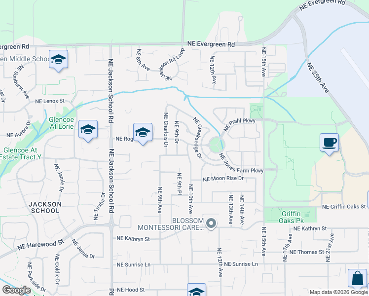 map of restaurants, bars, coffee shops, grocery stores, and more near 2491 Northeast 10th Avenue in Hillsboro