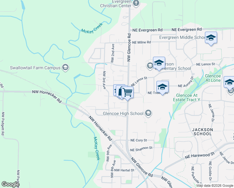 map of restaurants, bars, coffee shops, grocery stores, and more near 3215 Northwest Glencoe Road in Hillsboro
