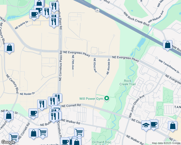 map of restaurants, bars, coffee shops, grocery stores, and more near 3295 Northwest 211th Terrace in Hillsboro