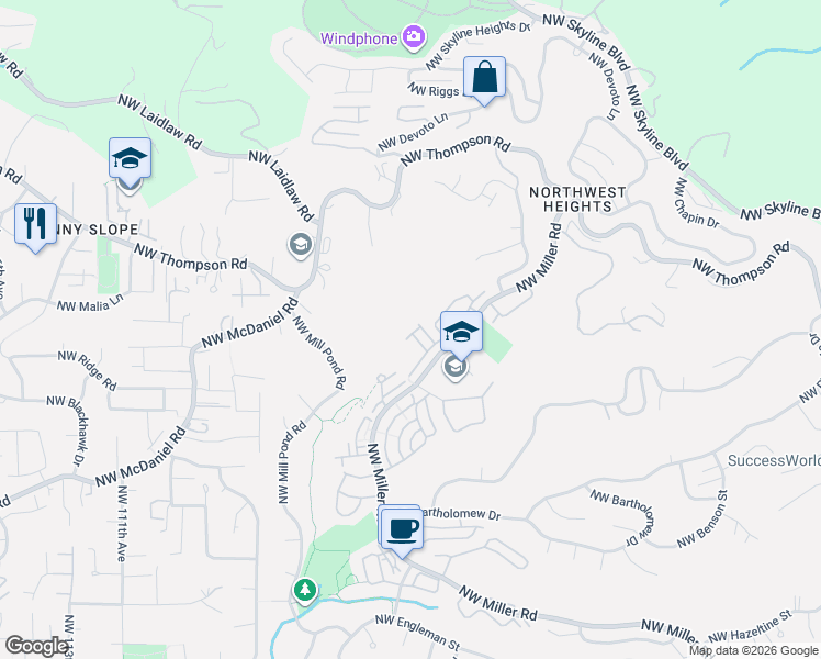 map of restaurants, bars, coffee shops, grocery stores, and more near 2703 Northwest Preston Court in Portland