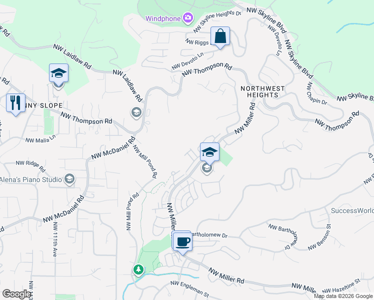 map of restaurants, bars, coffee shops, grocery stores, and more near 2725 Northwest Preston Court in Portland