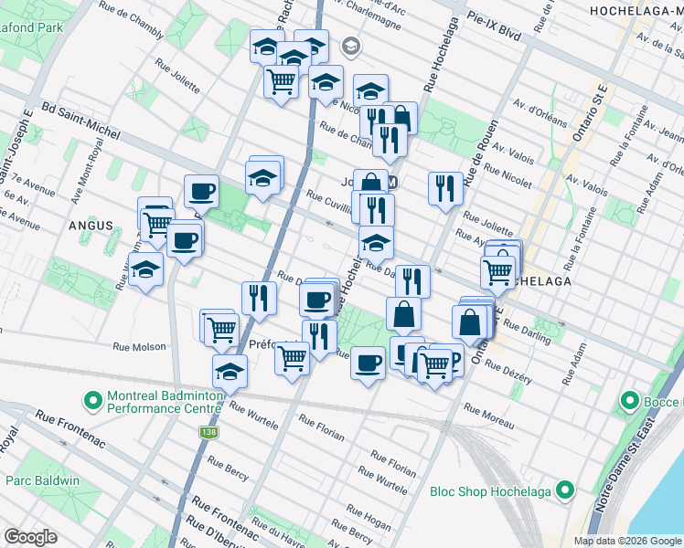 map of restaurants, bars, coffee shops, grocery stores, and more near 2509 Rue Saint-Germain in Montréal