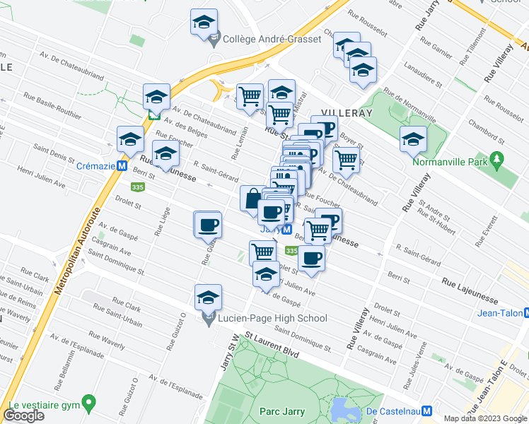 map of restaurants, bars, coffee shops, grocery stores, and more near 8158 Rue Lajeunesse in Montréal