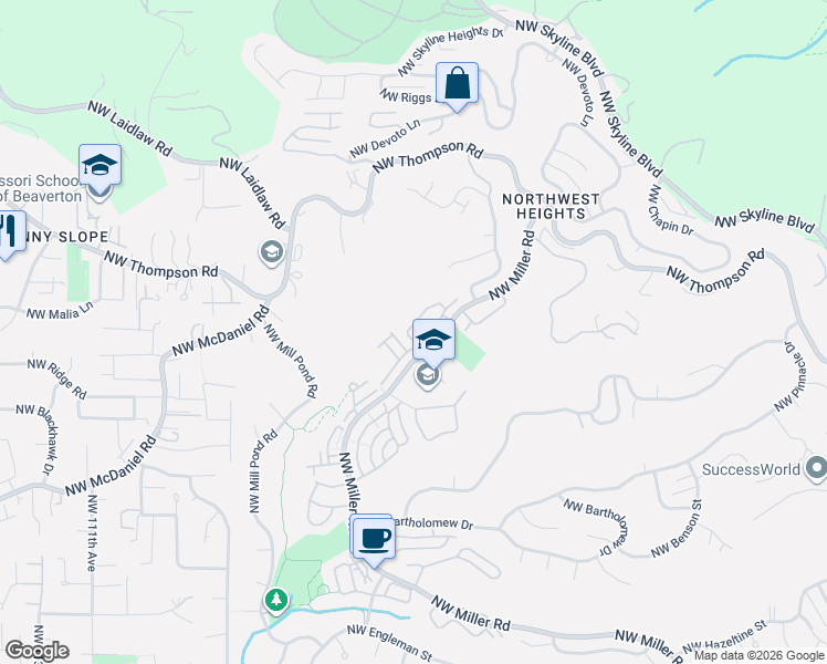 map of restaurants, bars, coffee shops, grocery stores, and more near 10124 Northwest Brighton Lane in Portland