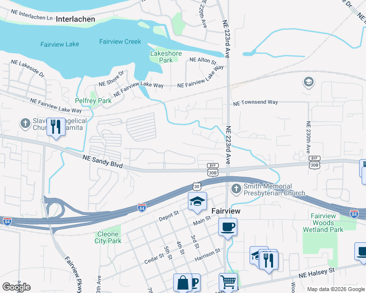 map of restaurants, bars, coffee shops, grocery stores, and more near 21730 Northeast Palisade Place in Fairview