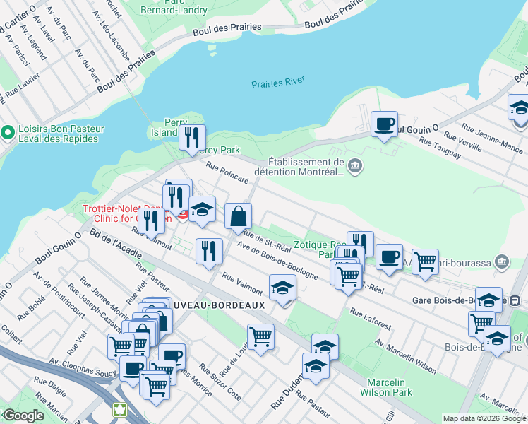 map of restaurants, bars, coffee shops, grocery stores, and more near 11967 Rue Zotique Racicot in Montréal