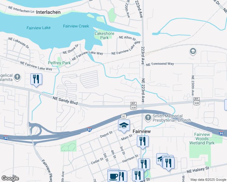 map of restaurants, bars, coffee shops, grocery stores, and more near 21720 Northeast Palisade Place in Fairview