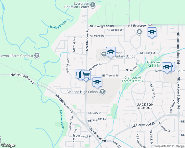 map of restaurants, bars, coffee shops, grocery stores, and more near 2620 Northeast 1st Drive in Hillsboro