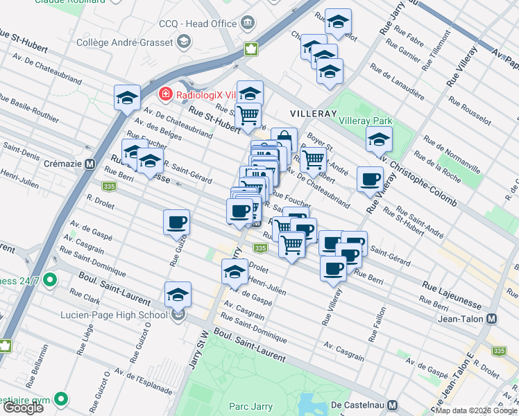 map of restaurants, bars, coffee shops, grocery stores, and more near 578 Rue Jarry in Montréal