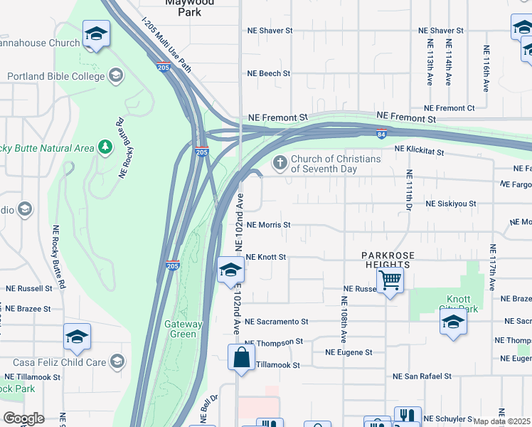 map of restaurants, bars, coffee shops, grocery stores, and more near 3040 Northeast 103rd Place in Portland