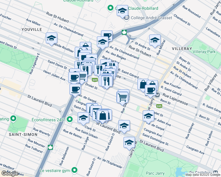map of restaurants, bars, coffee shops, grocery stores, and more near 506 Rue de Liège Est in Montréal