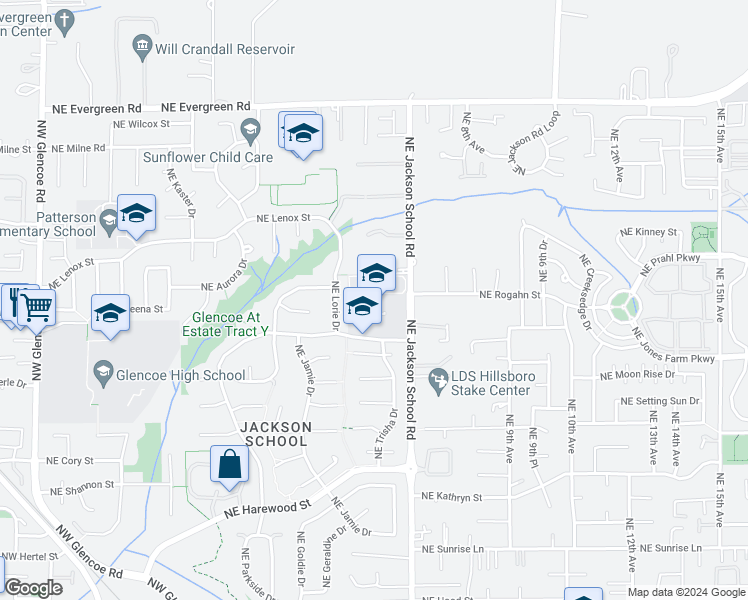 map of restaurants, bars, coffee shops, grocery stores, and more near 675 Northeast Estate Drive in Hillsboro