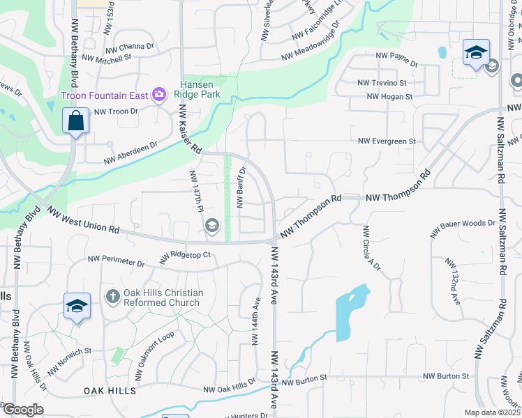 map of restaurants, bars, coffee shops, grocery stores, and more near 14453 Northwest Whistler Lane in Portland