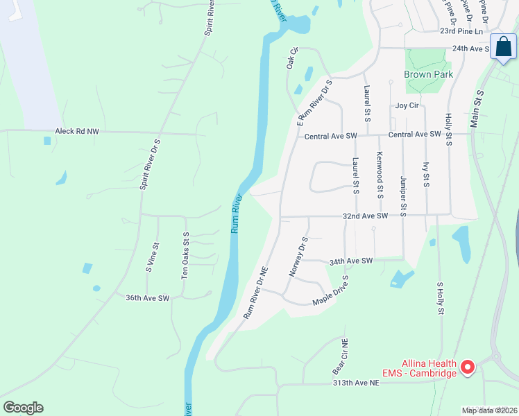 map of restaurants, bars, coffee shops, grocery stores, and more near 3045 East Rum River Drive South in Cambridge