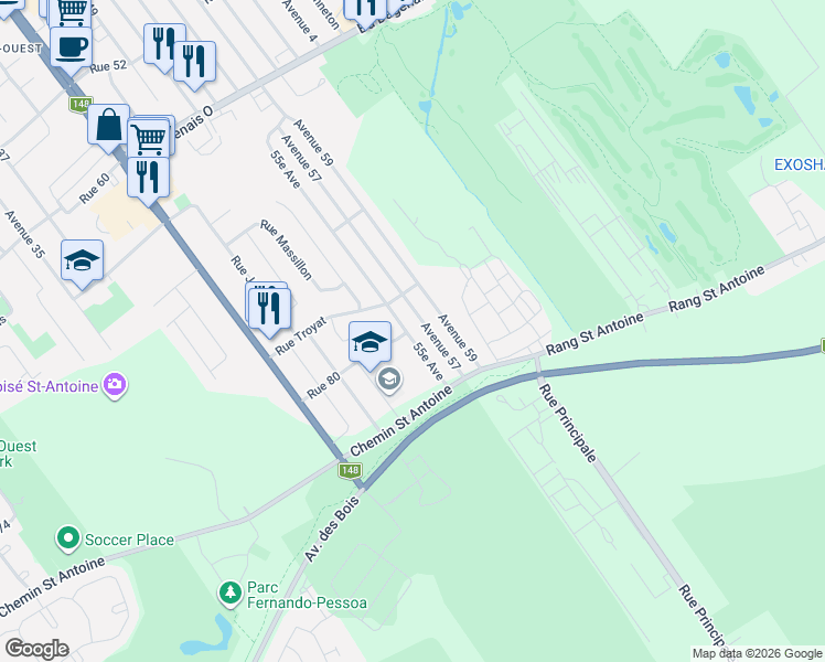 map of restaurants, bars, coffee shops, grocery stores, and more near 8115 55e Avenue in Laval