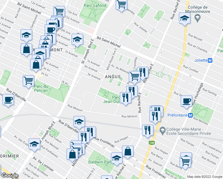 map of restaurants, bars, coffee shops, grocery stores, and more near 4375 Rue Andre Laurendeau in Montrã©Al