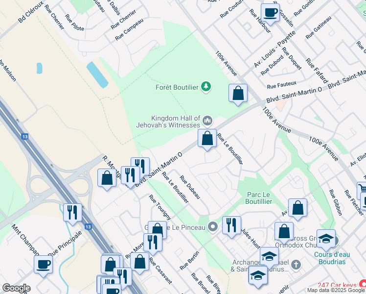map of restaurants, bars, coffee shops, grocery stores, and more near 5085 Boulevard Saint-Martin Ouest in Laval