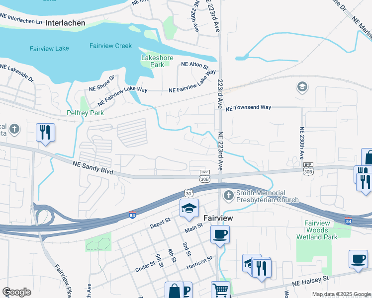 map of restaurants, bars, coffee shops, grocery stores, and more near 21816 Bramble Way in Fairview