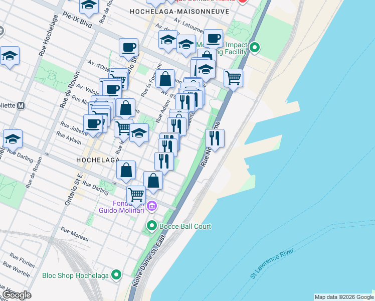 map of restaurants, bars, coffee shops, grocery stores, and more near 572 Rue Nicolet in Montréal