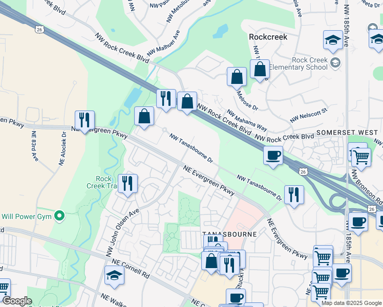 map of restaurants, bars, coffee shops, grocery stores, and more near 19676-19758 Northwest Tanasbourne Drive in Hillsboro