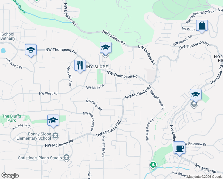map of restaurants, bars, coffee shops, grocery stores, and more near 10959 Northwest Supreme Court in Portland