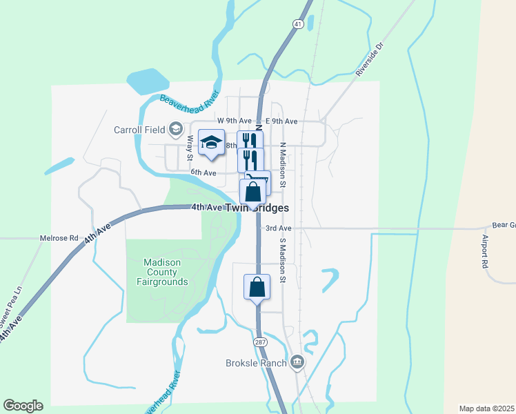 map of restaurants, bars, coffee shops, grocery stores, and more near in Twin Bridges