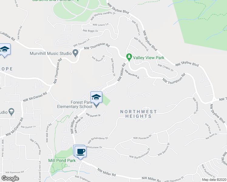 map of restaurants, bars, coffee shops, grocery stores, and more near 3067 Northwest Montara Loop in Portland