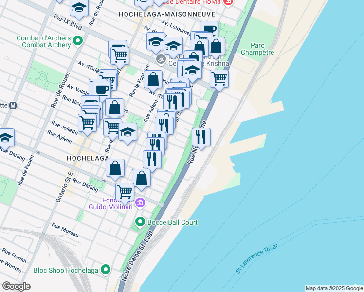 map of restaurants, bars, coffee shops, grocery stores, and more near 563 Rue Nicolet in Montréal