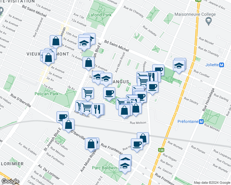 map of restaurants, bars, coffee shops, grocery stores, and more near 4435 Rue Andre Laurendeau in Montréal
